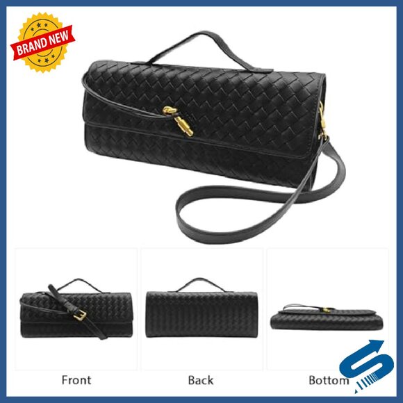 Large Woven Leather Clutch Convertible Shoulder Bag Formal Evening Purse